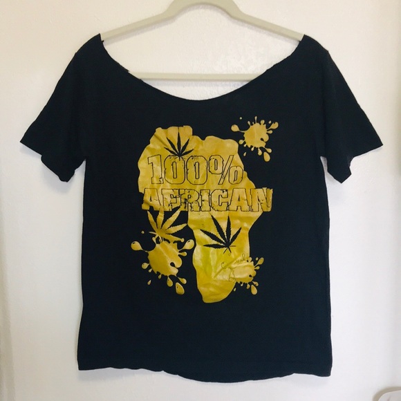 Tops - 100% African off the shoulder black and gold tee